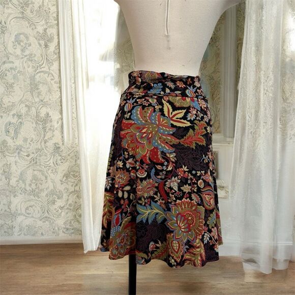 Salaam Paisley Black Floral Skirt A Line Swing Mini Knee Length Medium Small - Picture 2 of 6